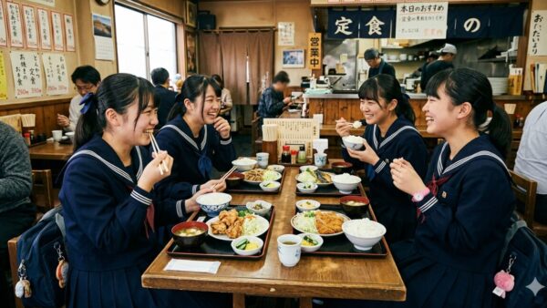 女子高生の食事の姿勢